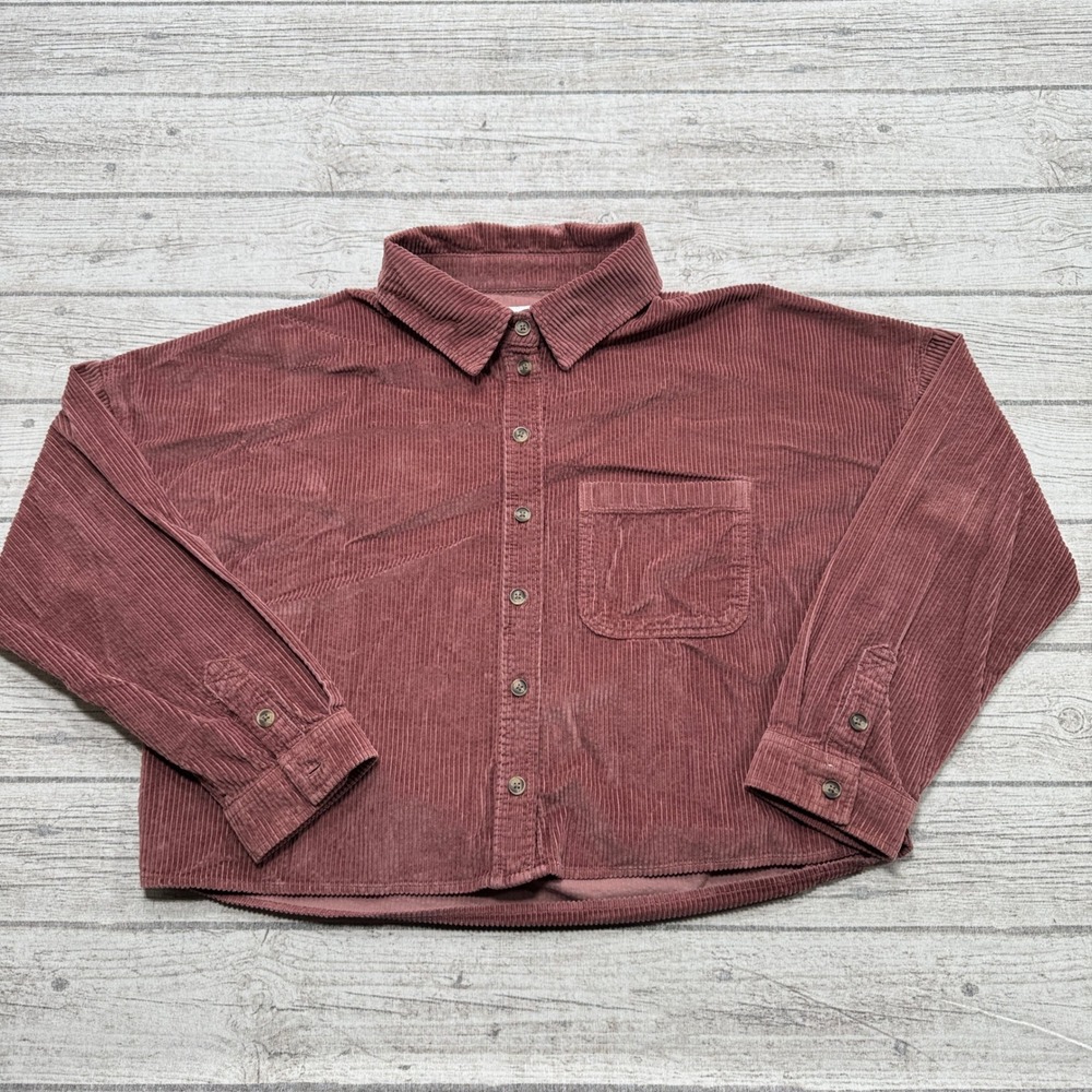 American Eagle Shirt Women's Small Mauve Burgundy Corduroy Cropped Button Down